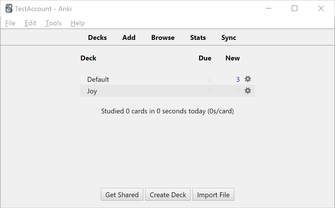 List of decks in Anki with a Joy deck