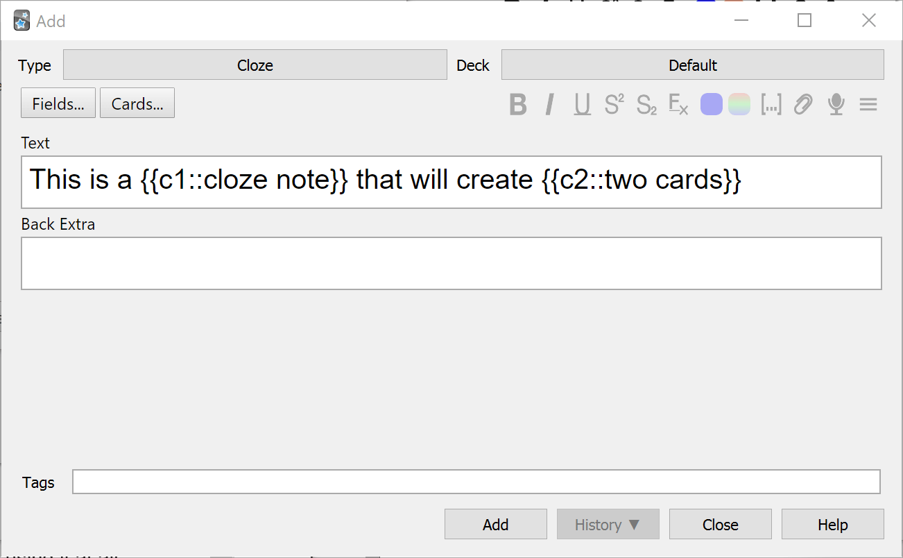 Example of a cloze note